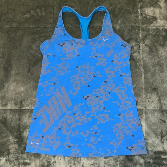 Nike Dri-Fit Blue Teal Grey Racerback Tank Top Women's Size Small Lined Top - Picture 1 of 6